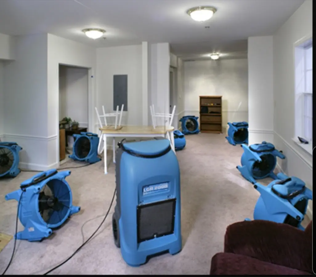 Air movers and dehumidifier setup for Water Extraction & Removal in Hurley
