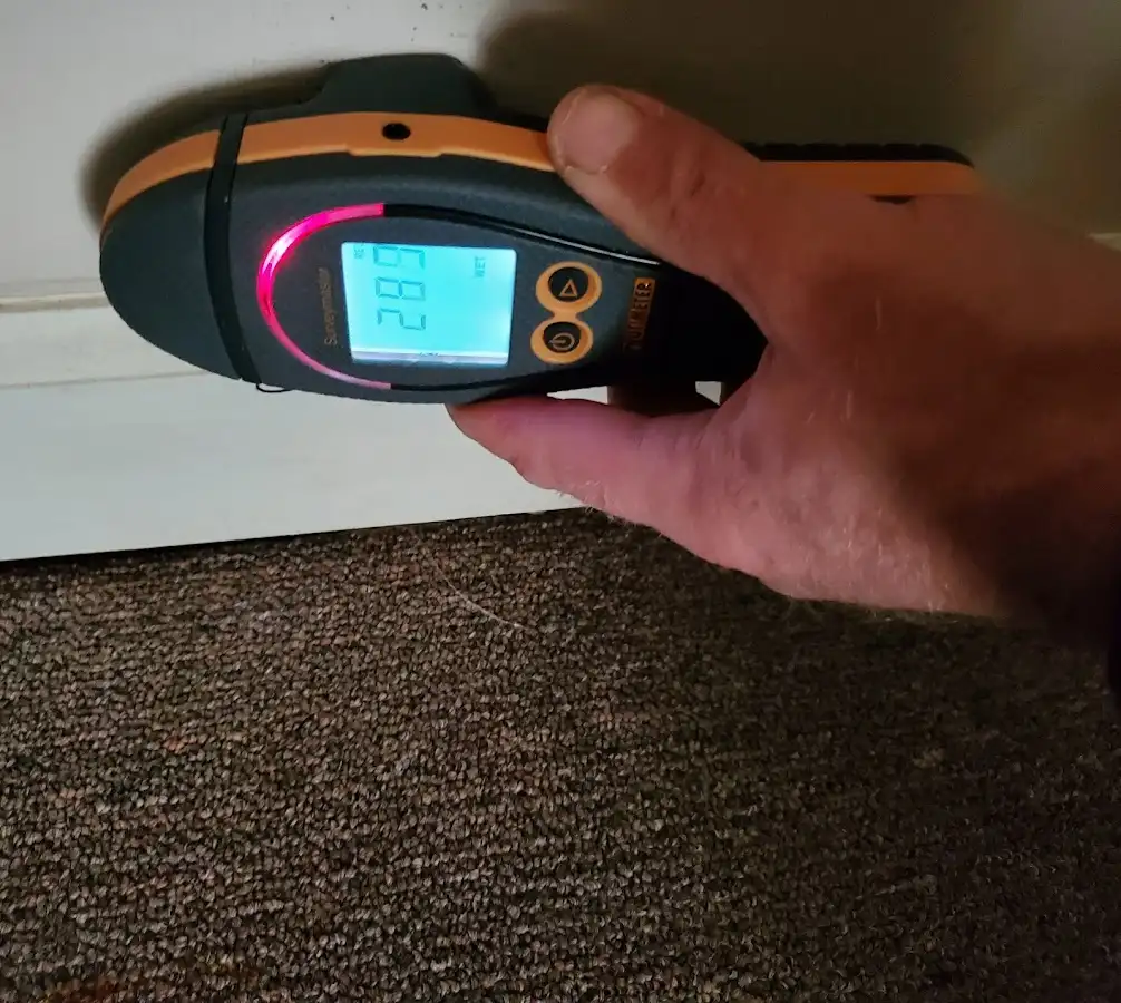 Moisture detection at baseboard during Burst Pipe Cleanup in Hurley